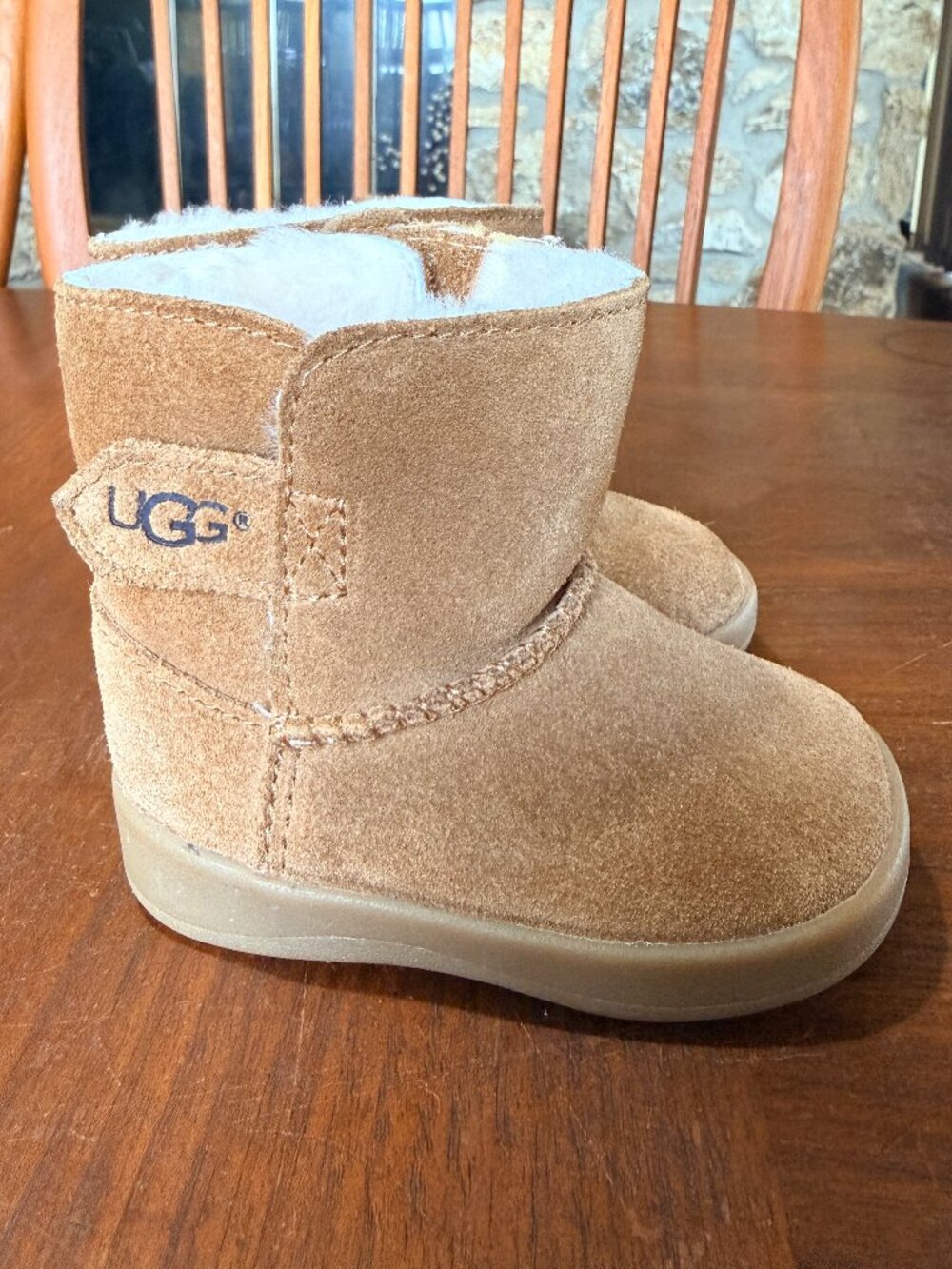 UGG I KEELAN Boot Infant 2/3 Chestnut Suede Shoes Fur Lined Winter Like NEW